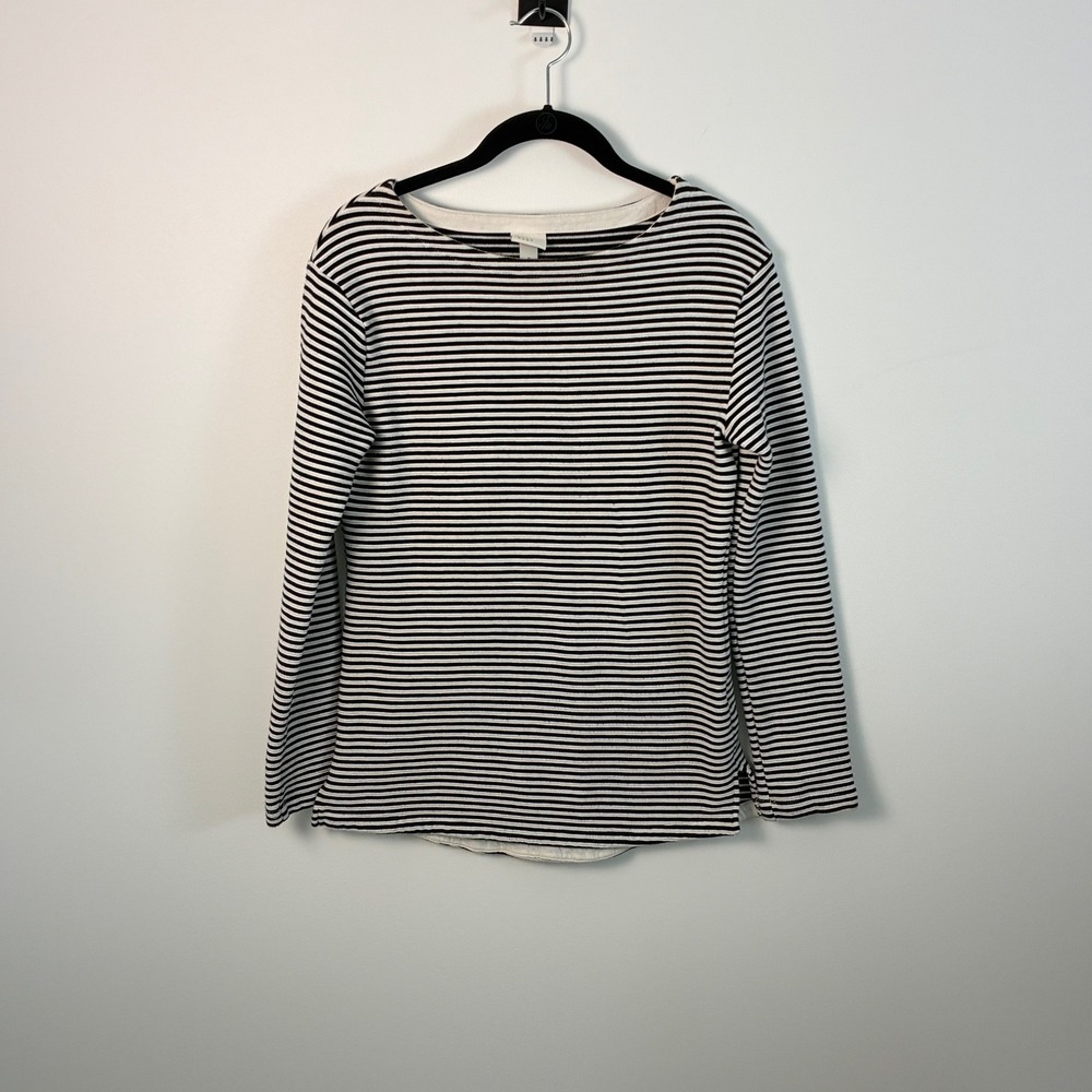 A New Day Womens Striped Long Sleeve Boat Neck Cotton‎ Top Black White Small